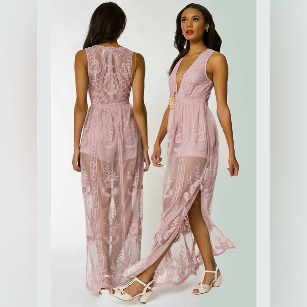 Wishlist Dusty Rose/Mauve Lace Romper Dress Size Medium